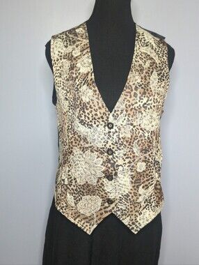 VTG 90s Myrna Brocade Leopard Floral Waistcoat Vest - NWT Deadstock M